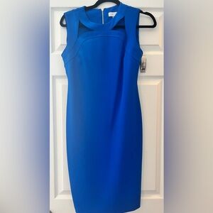 Calvin Klein Cobalt Blue Strapless Sheath Dress with Cutout Neckline
